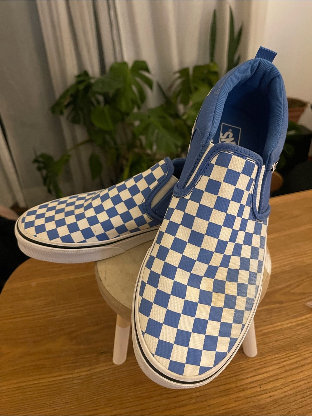 Vans Kids Slip-On Checkerboard Sneakers Classic Blue and White